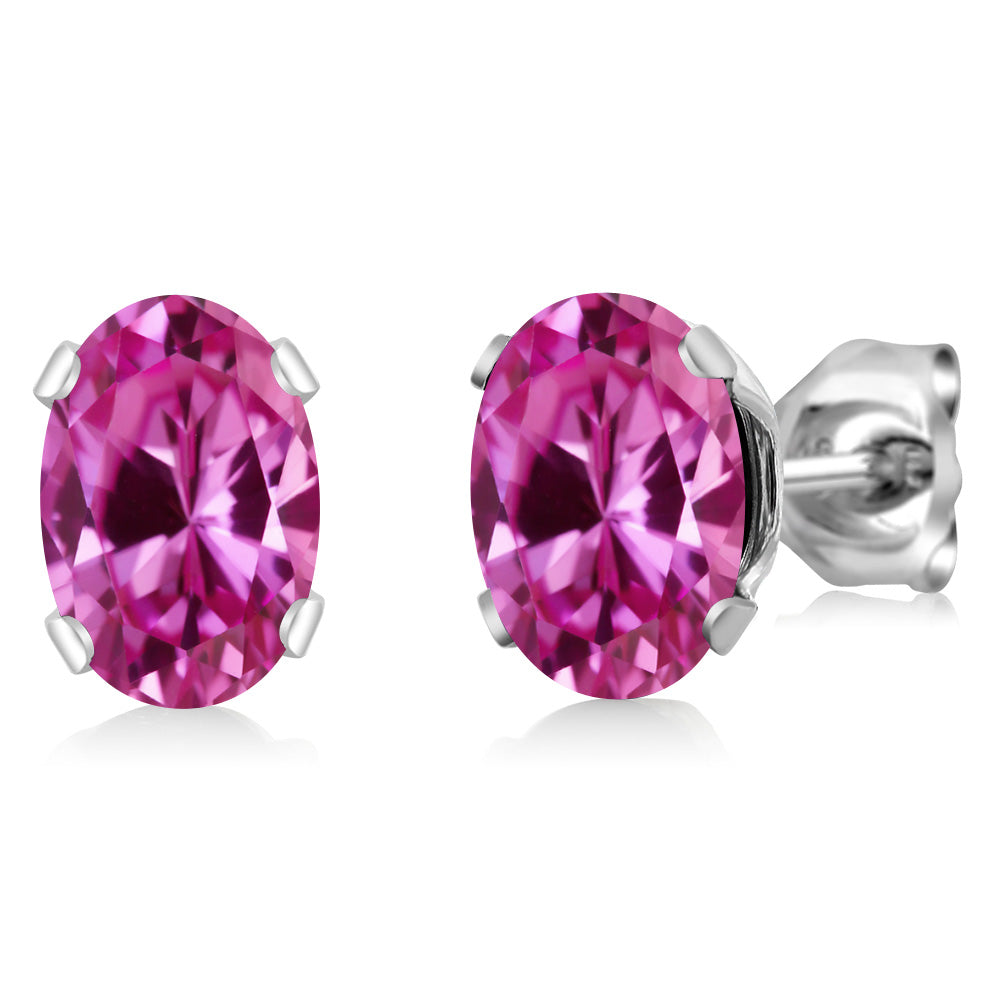 Pink Created Sapphire - September_Earrings in 925 Sterling Silver