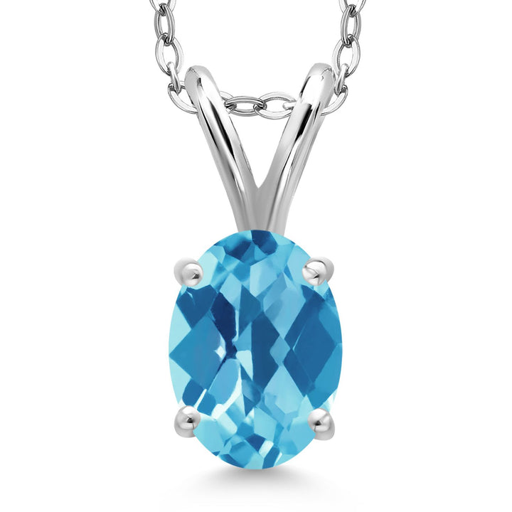 Gem Stone King 925 Sterling Silver Gemstone Birthstone Pendant Necklace for Women | Oval 7X5MM | With 18 Inch Chain | Fine Jewelry Gifts for Women Mom Wife Her