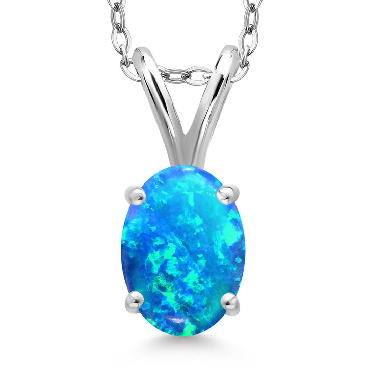 Gem Stone King 925 Sterling Silver Gemstone Birthstone Pendant Necklace for Women | Oval 7X5MM | With 18 Inch Chain | Fine Jewelry Gifts for Women Mom Wife Her