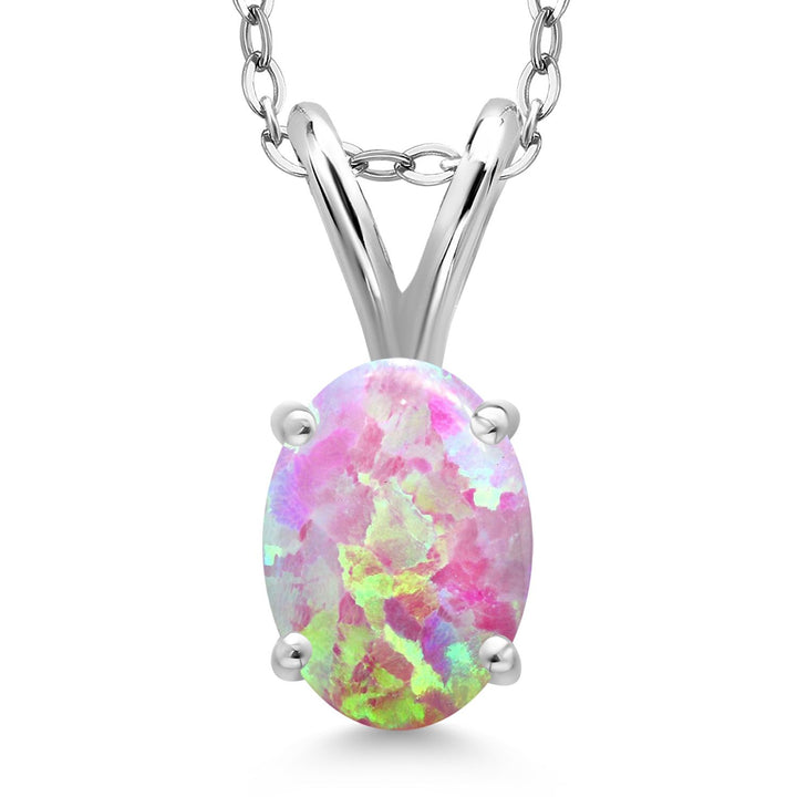 Gem Stone King 925 Sterling Silver Gemstone Birthstone Pendant Necklace for Women | Oval 7X5MM | With 18 Inch Chain | Fine Jewelry Gifts for Women Mom Wife Her