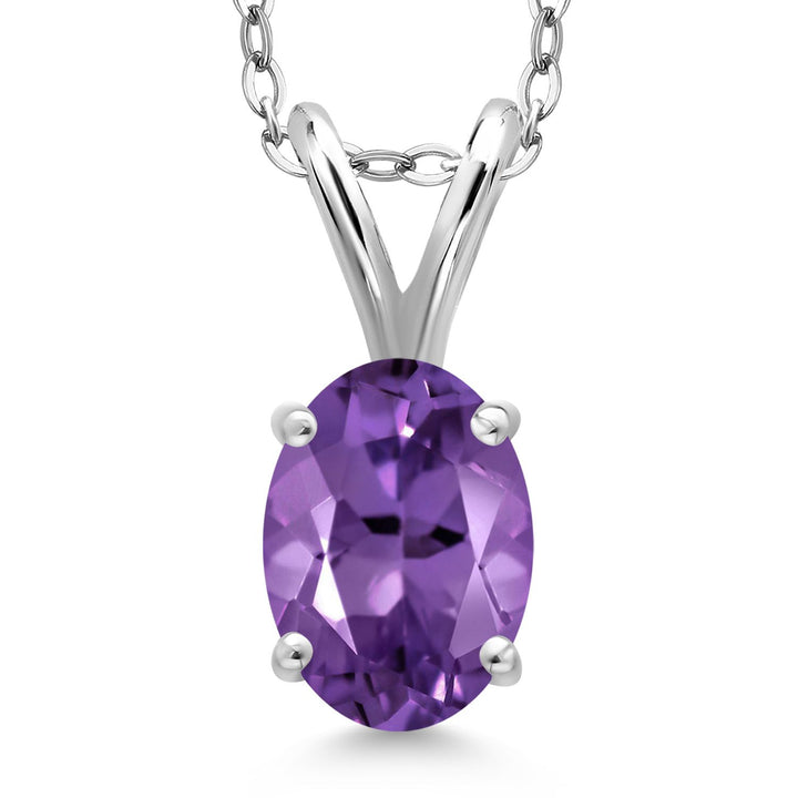 Gem Stone King 925 Sterling Silver Gemstone Birthstone Pendant Necklace for Women | Oval 7X5MM | With 18 Inch Chain | Fine Jewelry Gifts for Women Mom Wife Her