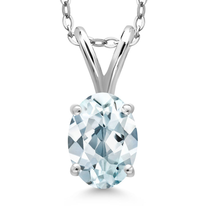 Gem Stone King 925 Sterling Silver Gemstone Birthstone Pendant Necklace for Women | Oval 7X5MM | With 18 Inch Chain | Fine Jewelry Gifts for Women Mom Wife Her