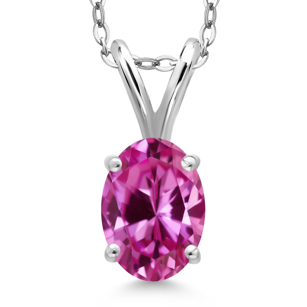 Pink Created Sapphire - September_Pendant in 925 Sterling Silver