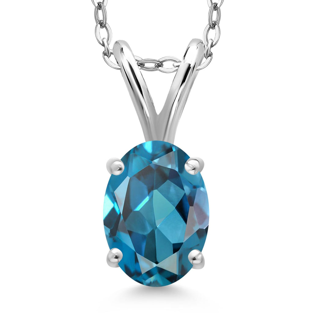 Gem Stone King 925 Sterling Silver Gemstone Birthstone Pendant Necklace for Women | Oval 7X5MM | With 18 Inch Chain | Fine Jewelry Gifts for Women Mom Wife Her