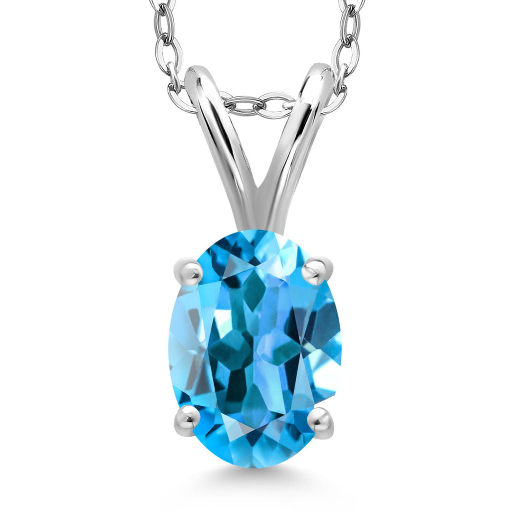 Gem Stone King 925 Sterling Silver Gemstone Birthstone Pendant Necklace for Women | Oval 7X5MM | With 18 Inch Chain | Fine Jewelry Gifts for Women Mom Wife Her