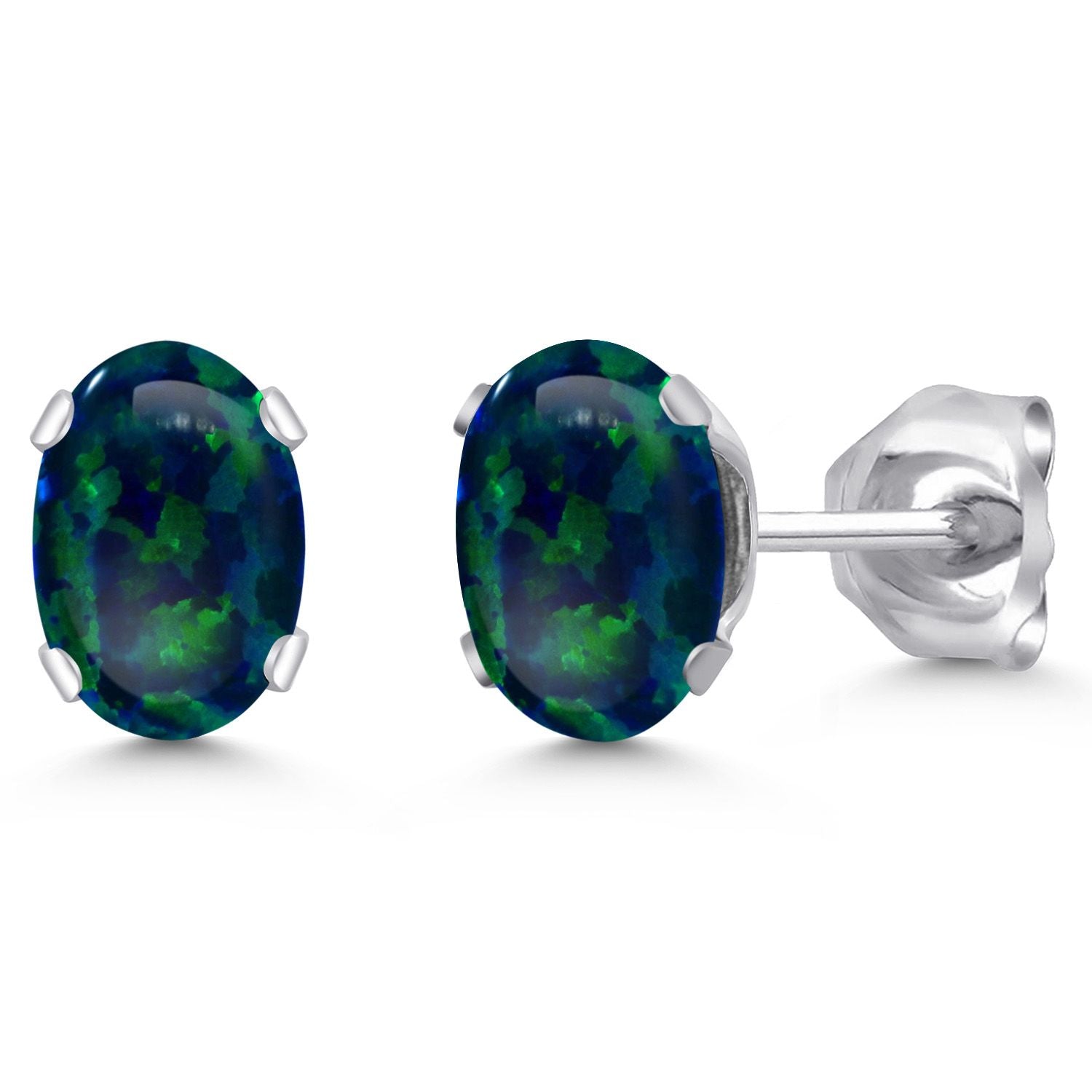 Green Simulated Opal-Cabochon - October_Earrings in 925 Sterling Silver