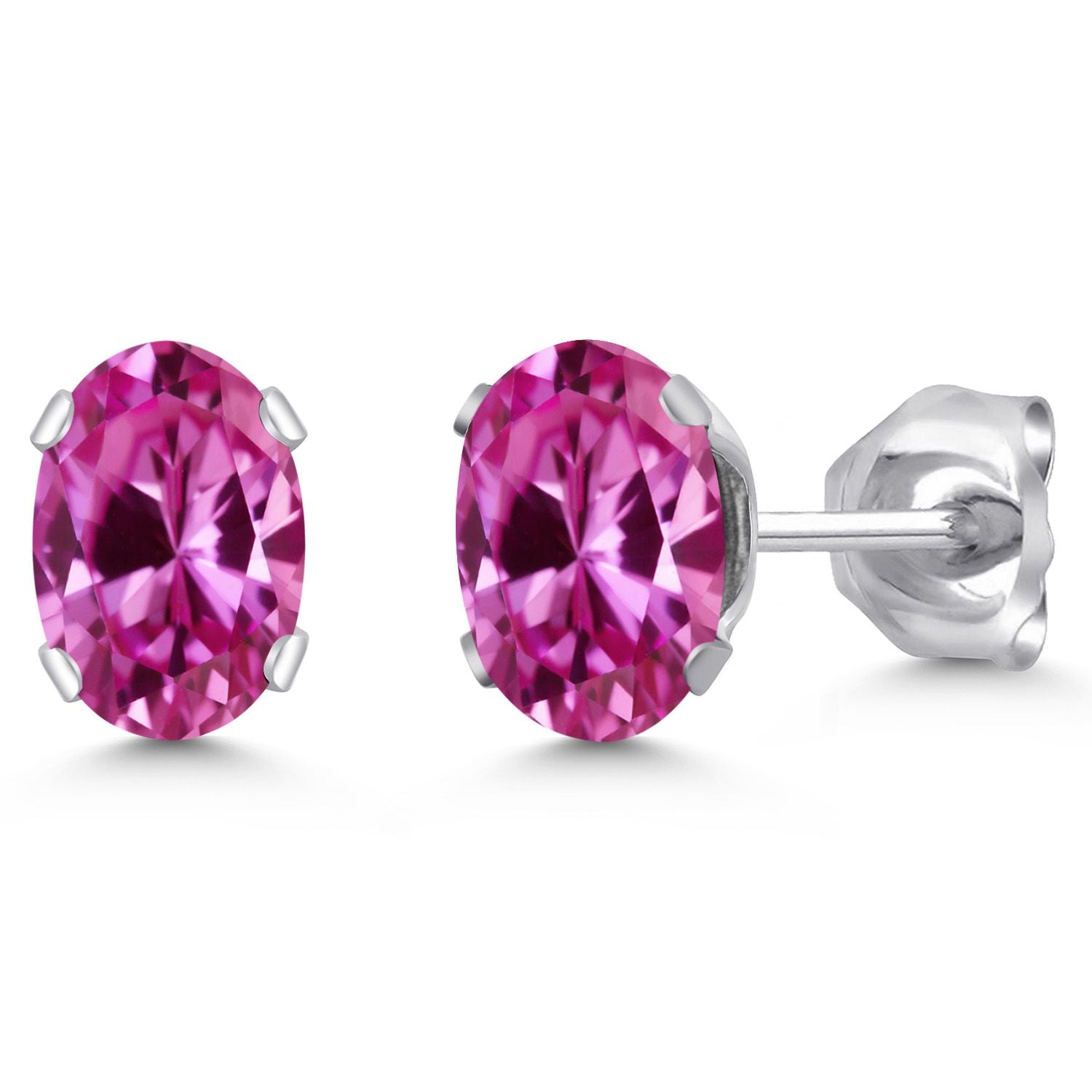 Pink Created Sapphire - September_Earrings in 925 Sterling Silver