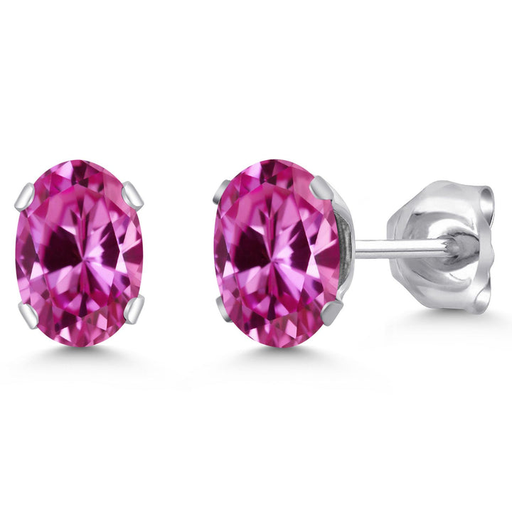 Pink Created Sapphire - September_Earrings in 925 Sterling Silver