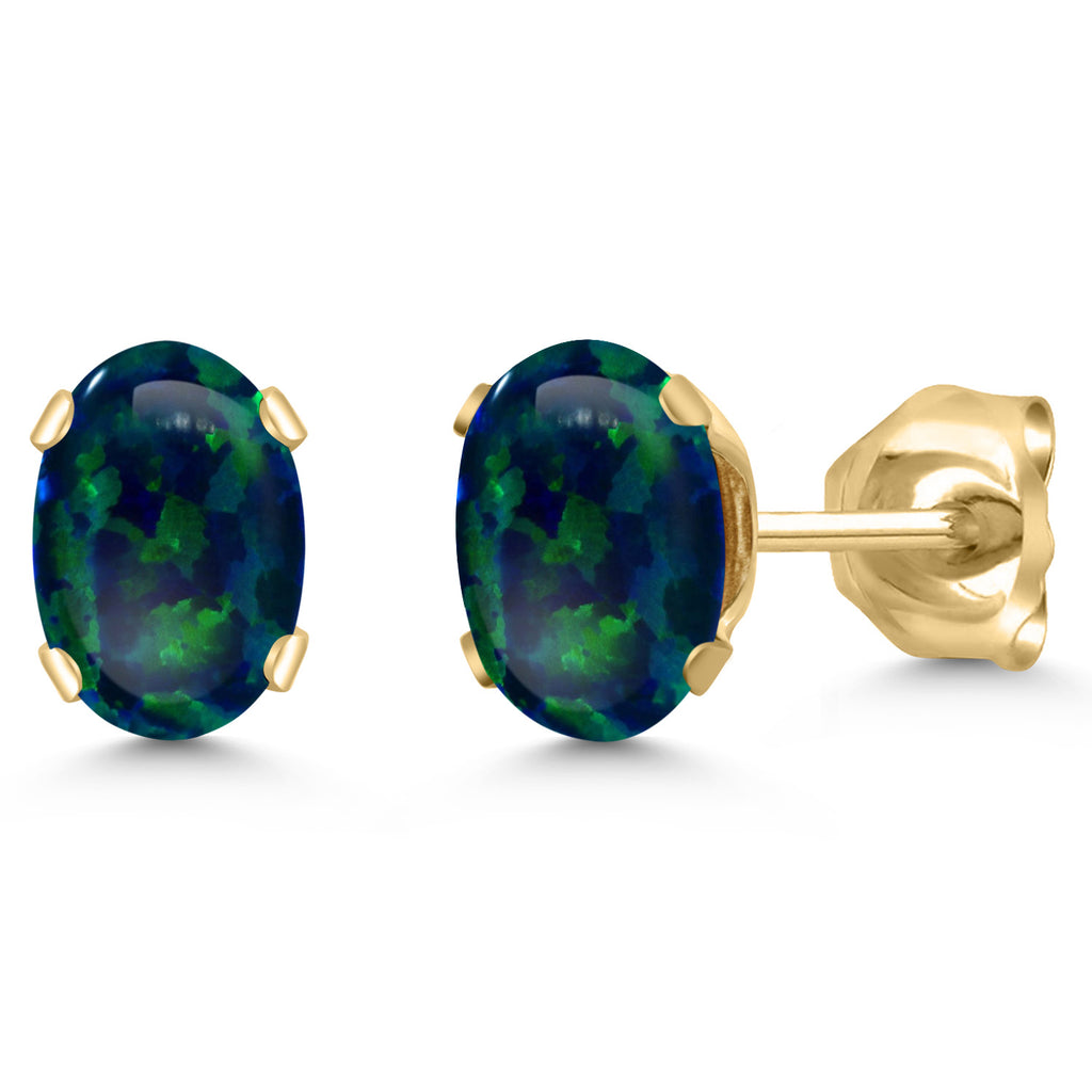 Gem Stone King 18K Yellow Gold Plated Silver Gemstone Birthstone Oval Stud Earrings For Women Men | 6X4MM | Secure Pushback | Fine Jewelry Gift for Her Him