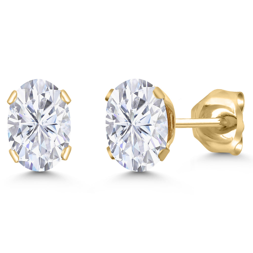 Gem Stone King 18K Yellow Gold Plated Silver Gemstone Birthstone Oval Stud Earrings For Women Men | 6X4MM | Secure Pushback | Fine Jewelry Gift for Her Him