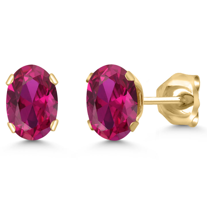 Gem Stone King 18K Yellow Gold Plated Silver Gemstone Birthstone Oval Stud Earrings For Women Men | 6X4MM | Secure Pushback | Fine Jewelry Gift for Her Him
