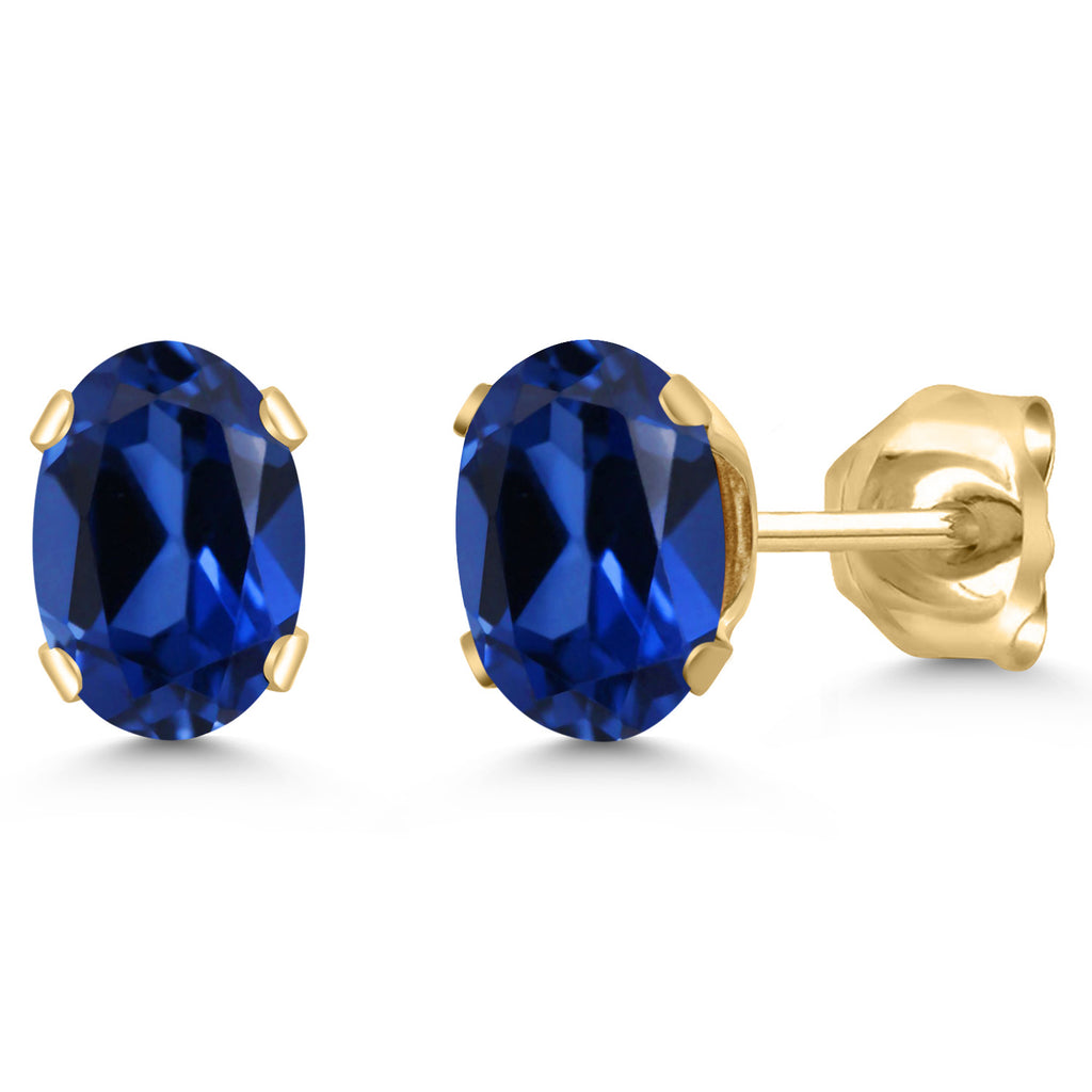 Blue Created Sapphire_Earrings in 925 Yellow Gold Plated Silver