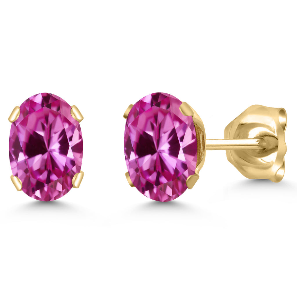 Pink Created Sapphire_Earrings in 925 Yellow Gold Plated Silver