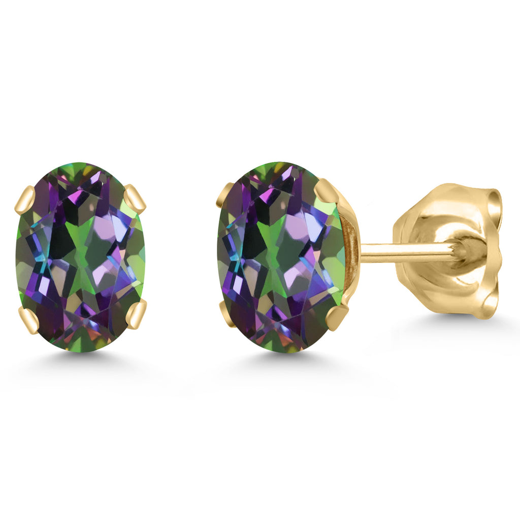 Gem Stone King 18K Yellow Gold Plated Silver Gemstone Birthstone Oval Stud Earrings For Women Men | 6X4MM | Secure Pushback | Fine Jewelry Gift for Her Him