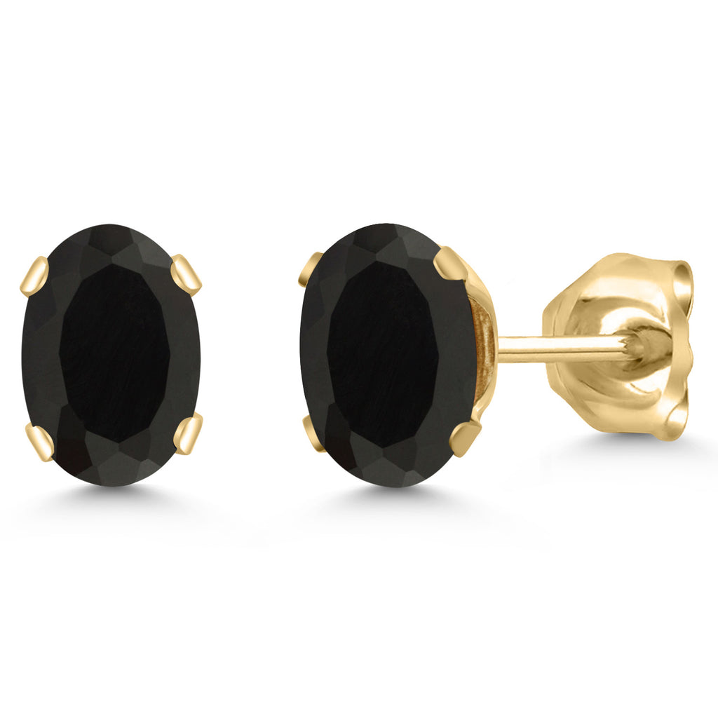 Gem Stone King 18K Yellow Gold Plated Silver Gemstone Birthstone Oval Stud Earrings For Women Men | 6X4MM | Secure Pushback | Fine Jewelry Gift for Her Him