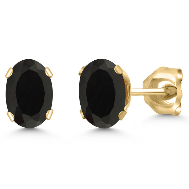Gem Stone King 18K Yellow Gold Plated Silver Gemstone Birthstone Oval Stud Earrings For Women Men | 6X4MM | Secure Pushback | Fine Jewelry Gift for Her Him