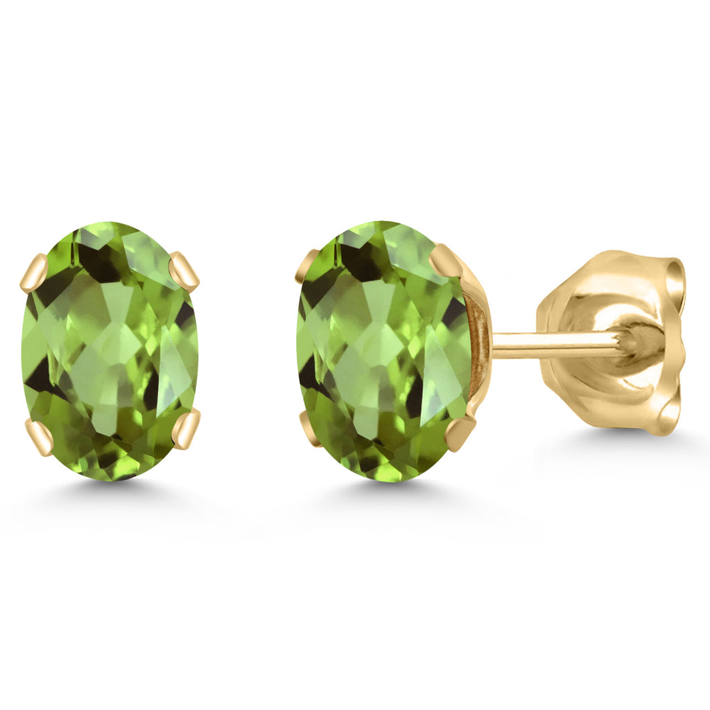 Gem Stone King 18K Yellow Gold Plated Silver Gemstone Birthstone Oval Stud Earrings For Women Men | 6X4MM | Secure Pushback | Fine Jewelry Gift for Her Him