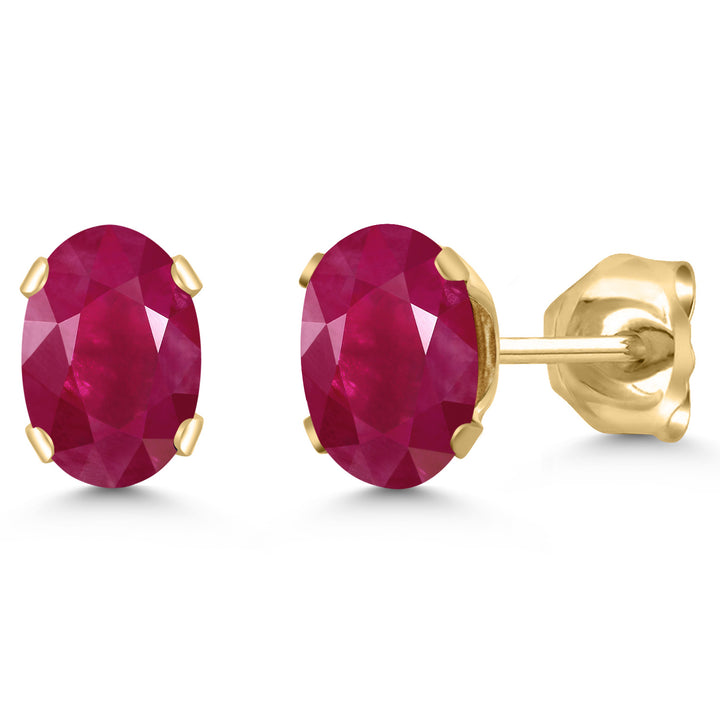 Gem Stone King 18K Yellow Gold Plated Silver Gemstone Birthstone Oval Stud Earrings For Women Men | 6X4MM | Secure Pushback | Fine Jewelry Gift for Her Him