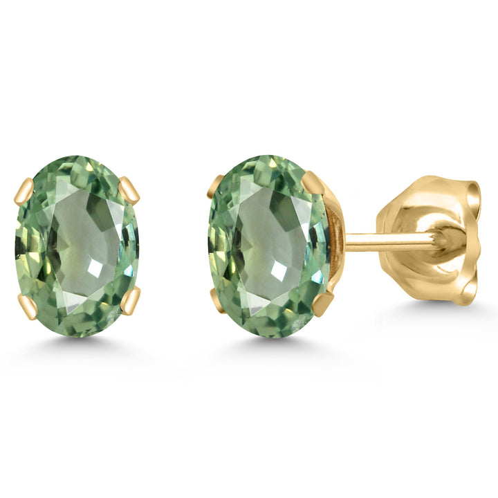 Gem Stone King 18K Yellow Gold Plated Silver Gemstone Birthstone Oval Stud Earrings For Women Men | 6X4MM | Secure Pushback | Fine Jewelry Gift for Her Him