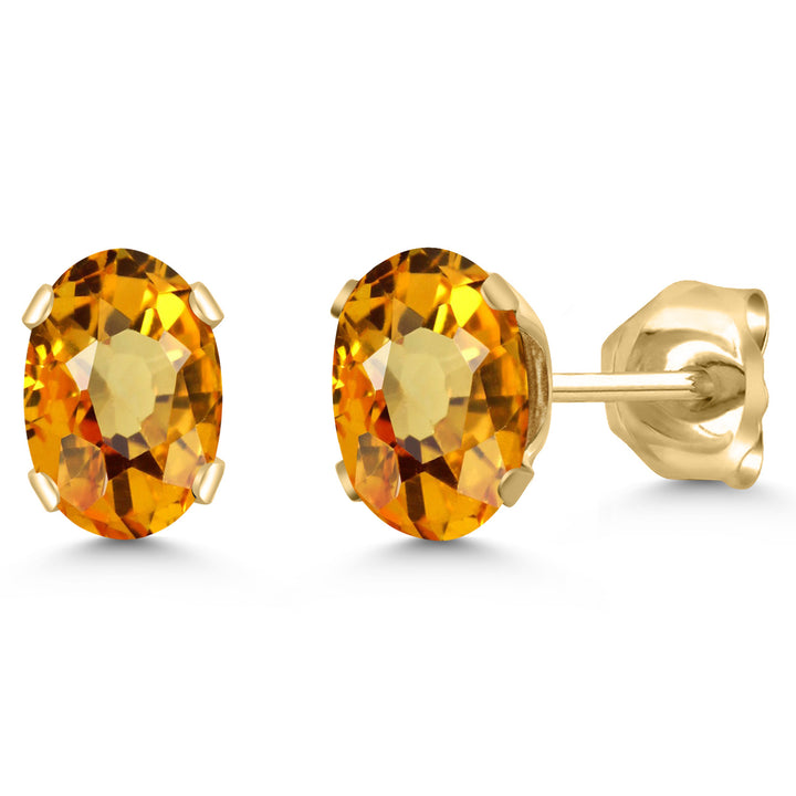 Gem Stone King 18K Yellow Gold Plated Silver Gemstone Birthstone Oval Stud Earrings For Women Men | 6X4MM | Secure Pushback | Fine Jewelry Gift for Her Him