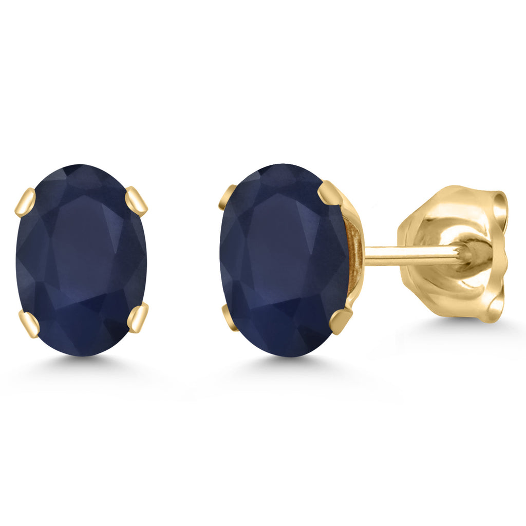 Gem Stone King 18K Yellow Gold Plated Silver Gemstone Birthstone Oval Stud Earrings For Women Men | 6X4MM | Secure Pushback | Fine Jewelry Gift for Her Him