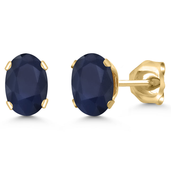 Gem Stone King 18K Yellow Gold Plated Silver Gemstone Birthstone Oval Stud Earrings For Women Men | 6X4MM | Secure Pushback | Fine Jewelry Gift for Her Him