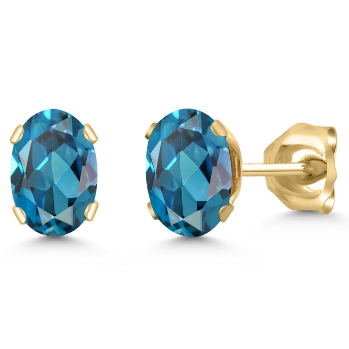 Gem Stone King 18K Yellow Gold Plated Silver Gemstone Birthstone Oval Stud Earrings For Women Men | 6X4MM | Secure Pushback | Fine Jewelry Gift for Her Him