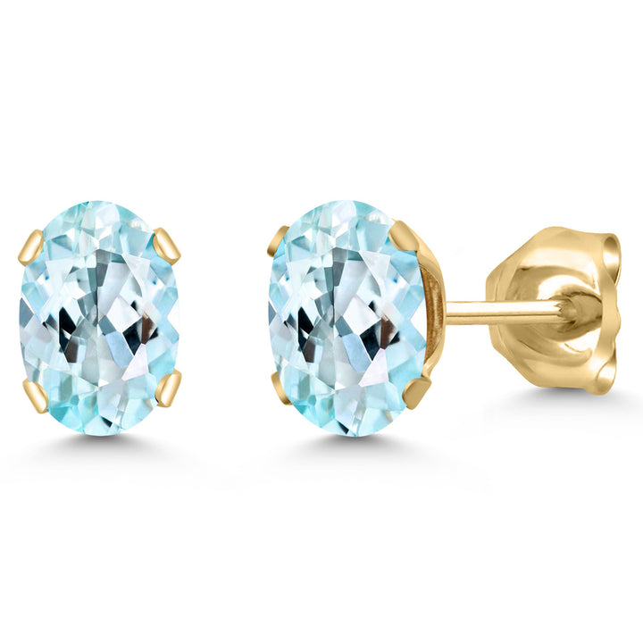 Gem Stone King 18K Yellow Gold Plated Silver Gemstone Birthstone Oval Stud Earrings For Women Men | 6X4MM | Secure Pushback | Fine Jewelry Gift for Her Him