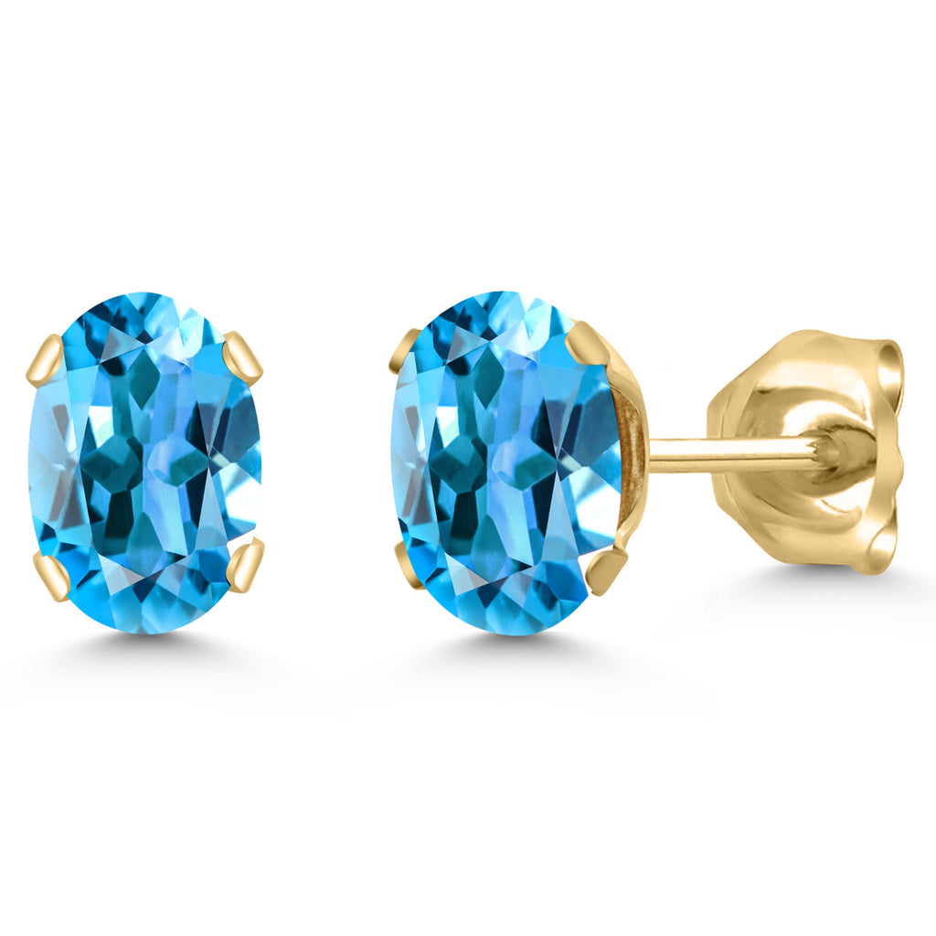 Gem Stone King 18K Yellow Gold Plated Silver Gemstone Birthstone Oval Stud Earrings For Women Men | 6X4MM | Secure Pushback | Fine Jewelry Gift for Her Him