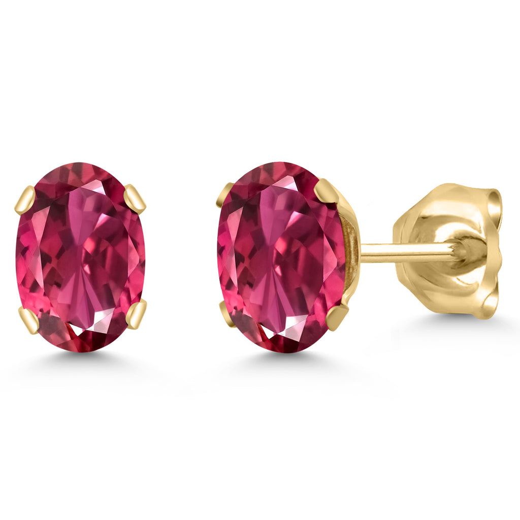 Gem Stone King 18K Yellow Gold Plated Silver Gemstone Birthstone Oval Stud Earrings For Women Men | 6X4MM | Secure Pushback | Fine Jewelry Gift for Her Him