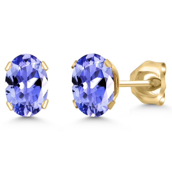 Gem Stone King 18K Yellow Gold Plated Silver Gemstone Birthstone Oval Stud Earrings For Women Men | 6X4MM | Secure Pushback | Fine Jewelry Gift for Her Him