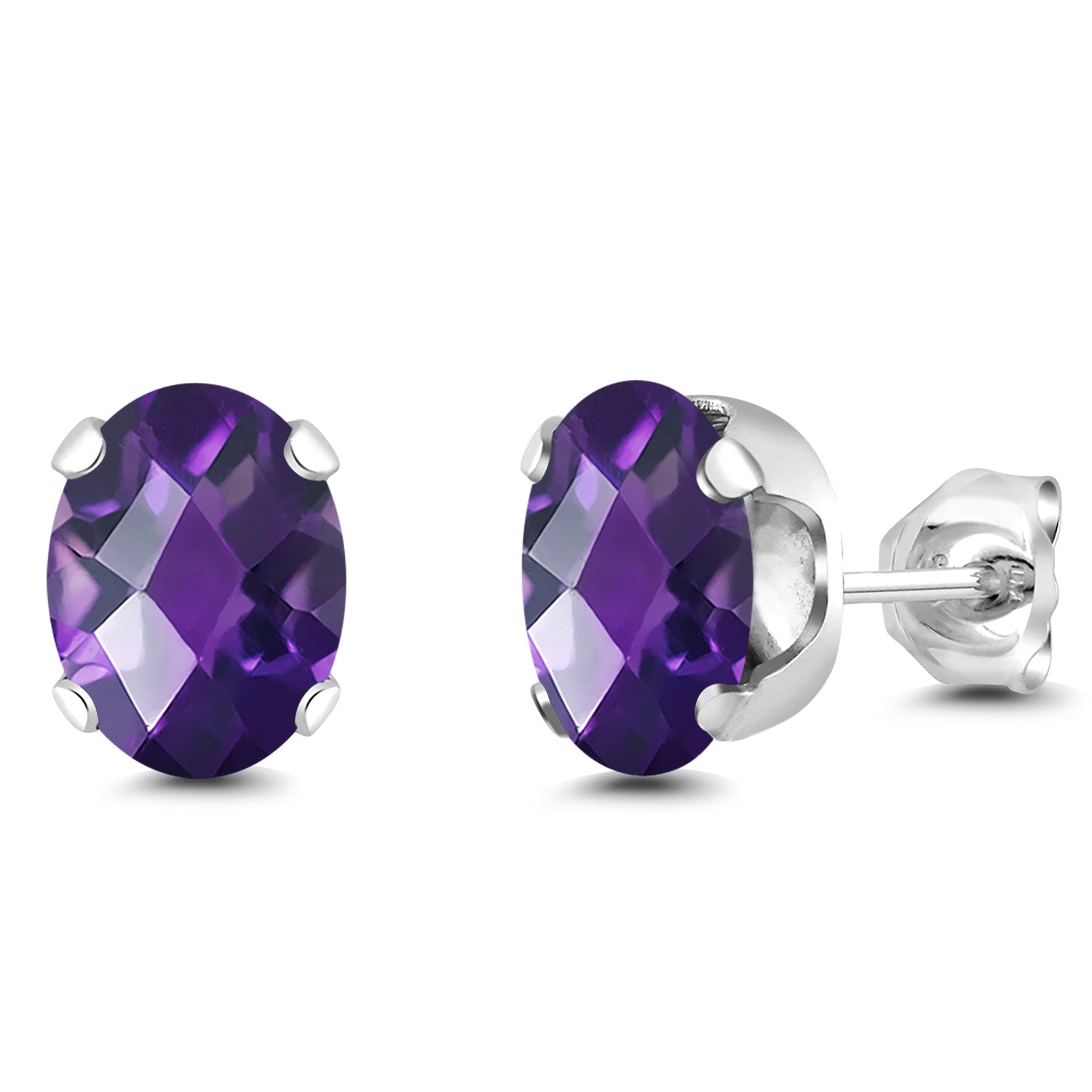 Amethyst-Checkerboard - February_Earrings in 925 Sterling Silver