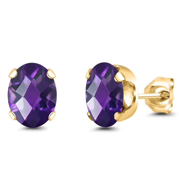 Amethyst-Checkerboard - February_Earrings in 925 Yellow Gold Plated Silver