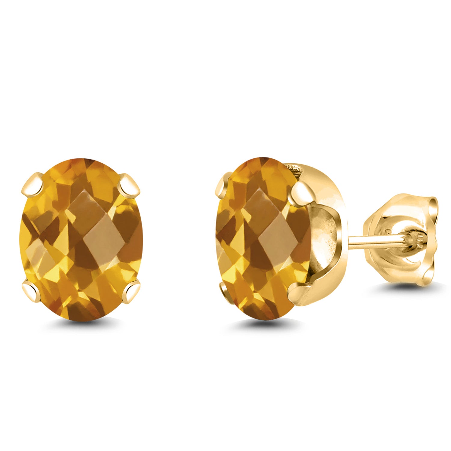 Citrine-Checkerboard - November_Earrings in 925 Yellow Gold Plated Silver