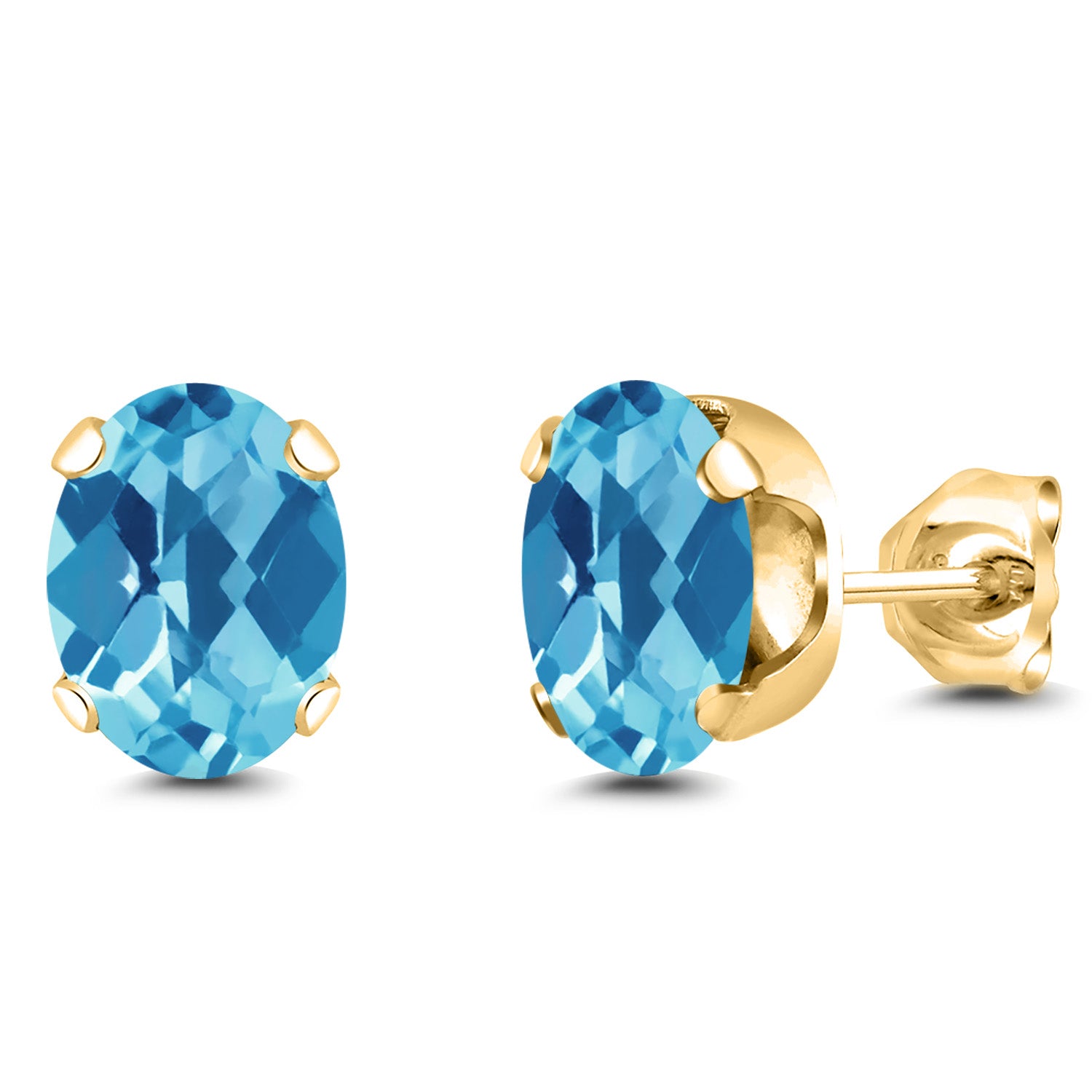 Swiss Blue Topaz-Checkerboard - November_Earrings in 925 Yellow Gold Plated Silver