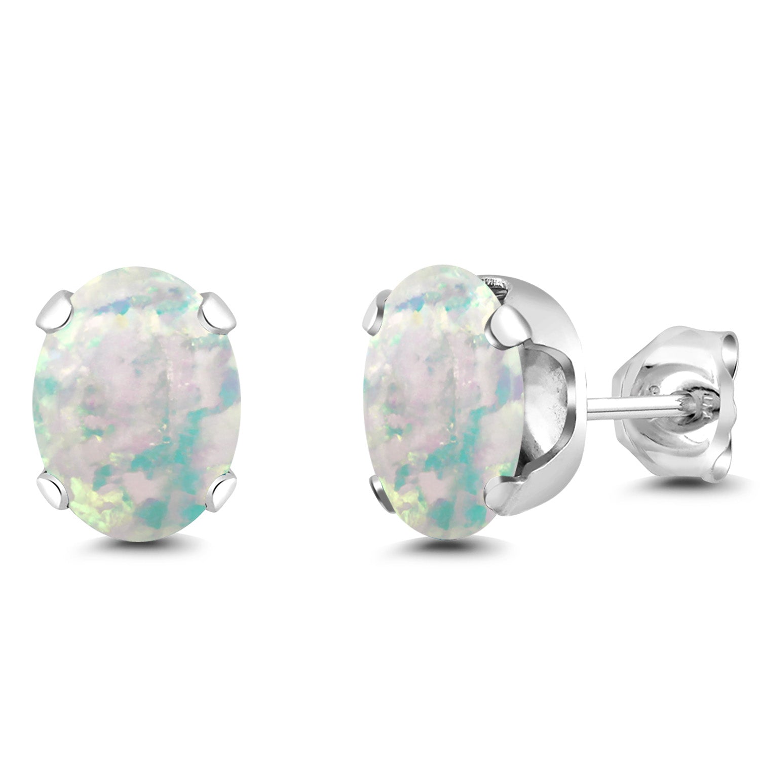 White Simulated Opal-Cabochon - October_Earrings in 925 Sterling Silver