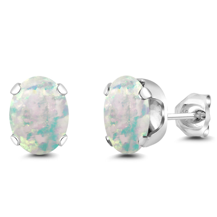 White Simulated Opal-Cabochon - October_Earrings in 925 Sterling Silver