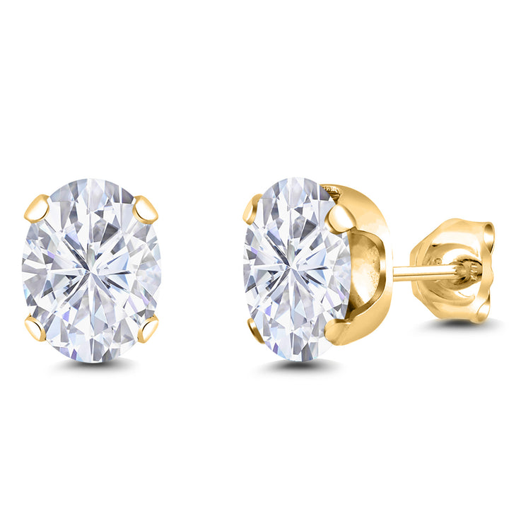 White Moissanite - April_Earrings in 925 Yellow Gold Plated Silver