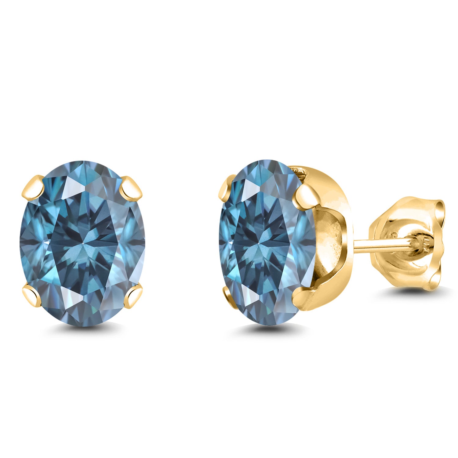 Persian Blue Moissanite - April_Earrings in 925 Yellow Gold Plated Silver