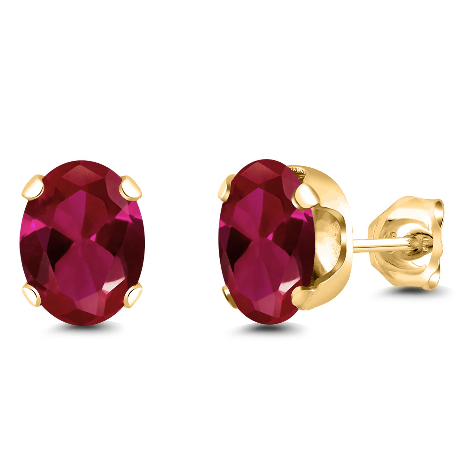 Created Ruby - July_Earrings in 925 Yellow Gold Plated Silver