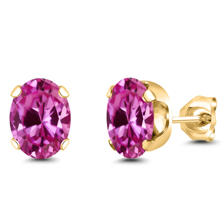Pink Created Sapphire - September_Earrings in 925 Yellow Gold Plated Silver
