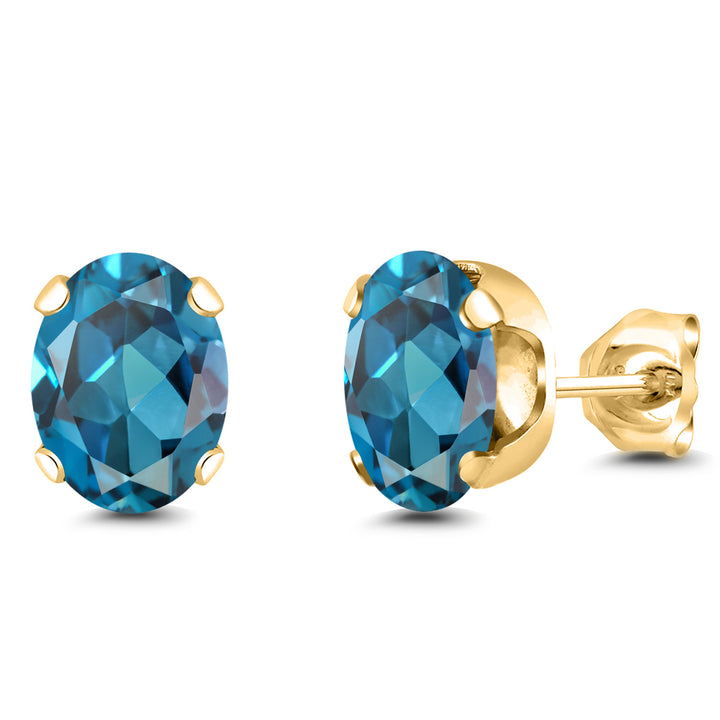 London Blue Topaz - November_Earrings in 925 Yellow Gold Plated Silver