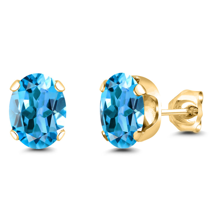 Swiss Blue Topaz - November_Earrings in 925 Yellow Gold Plated Silver