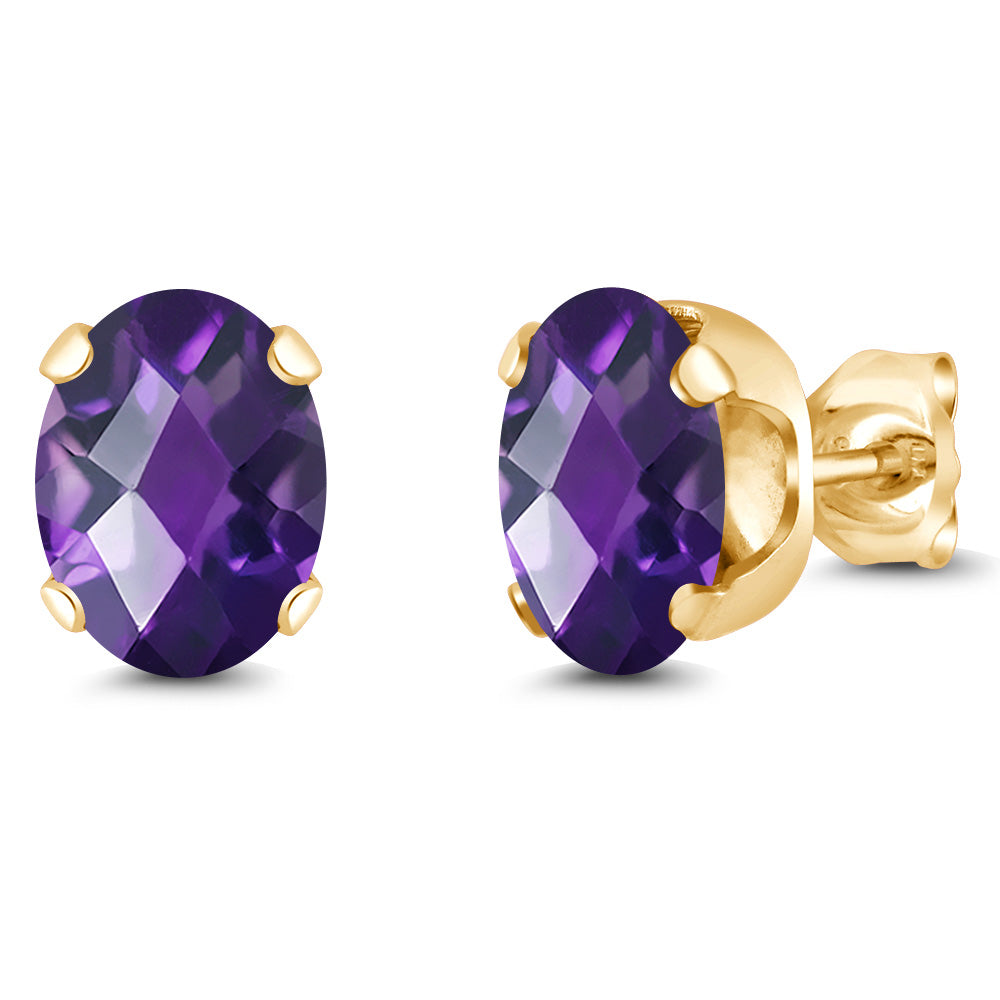 Amethyst-Checkerboard - February_Earrings in 925 Yellow Gold Plated Silver