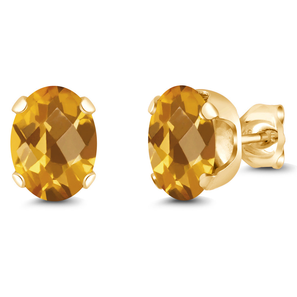 Citrine-Checkerboard - November_Earrings in 925 Yellow Gold Plated Silver