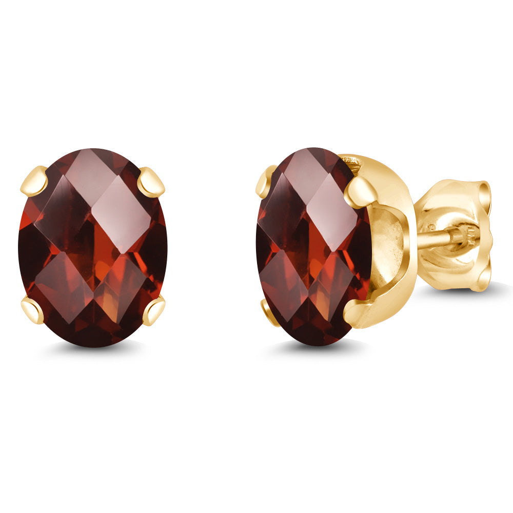 Garnet-Checkerboard - January_Earrings in 925 Yellow Gold Plated Silver