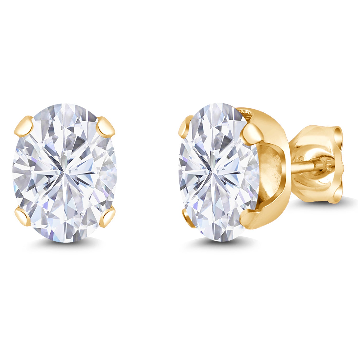 White Moissanite - April_Earrings in 925 Yellow Gold Plated Silver