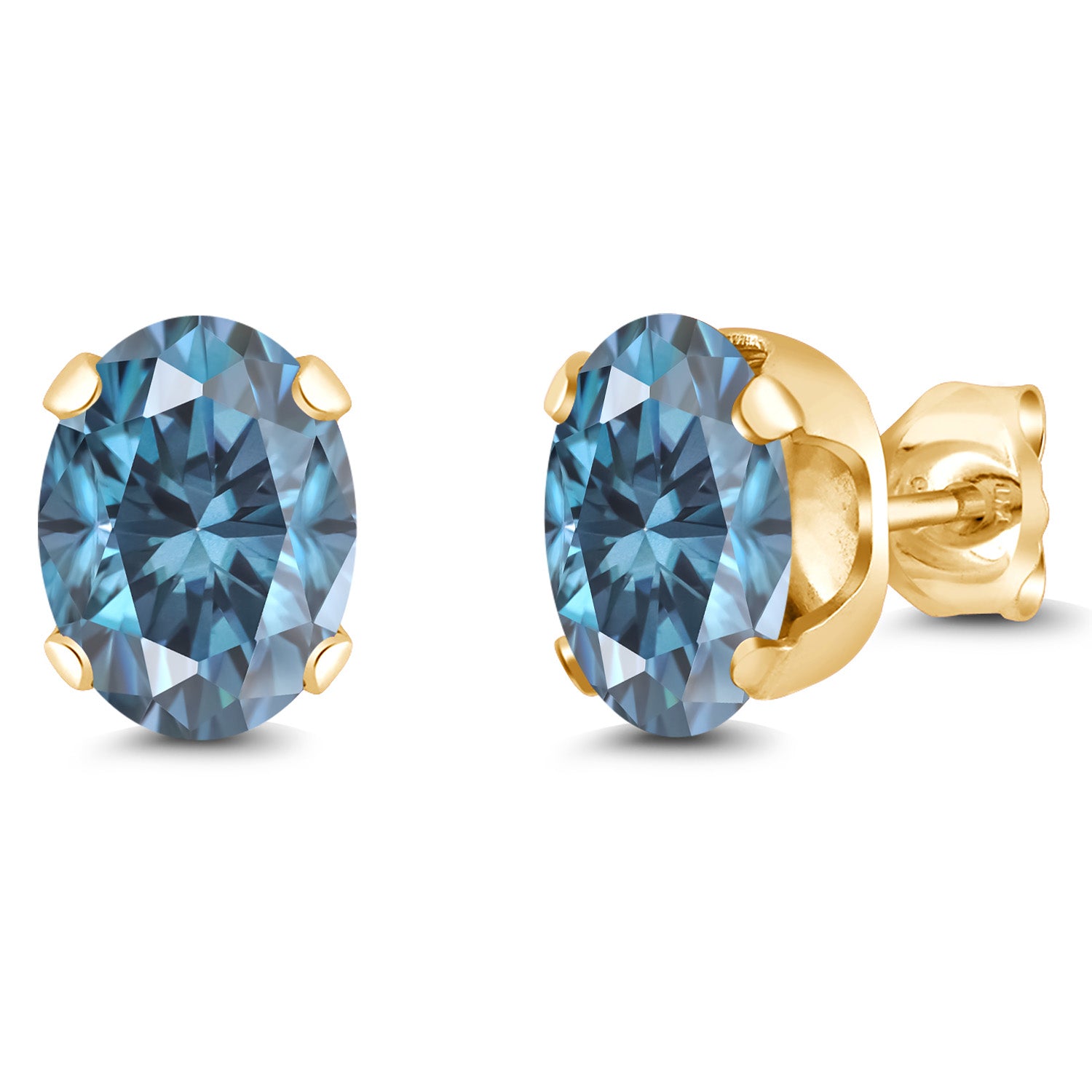 Persian Blue Moissanite - April_Earrings in 925 Yellow Gold Plated Silver