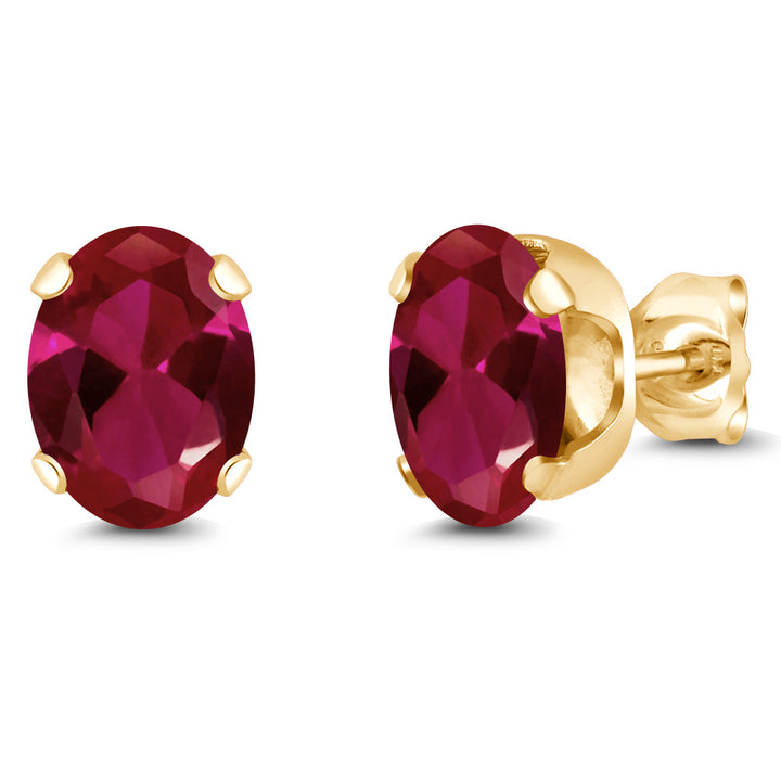 Created Ruby - July_Earrings in 925 Yellow Gold Plated Silver