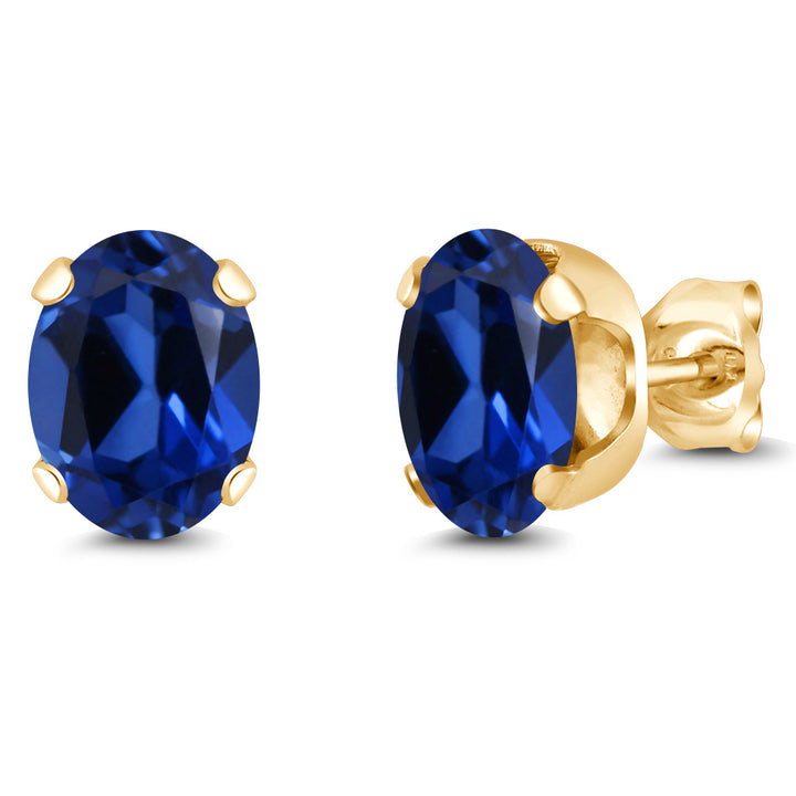 Blue Created Sapphire - September_Earrings in 925 Yellow Gold Plated Silver